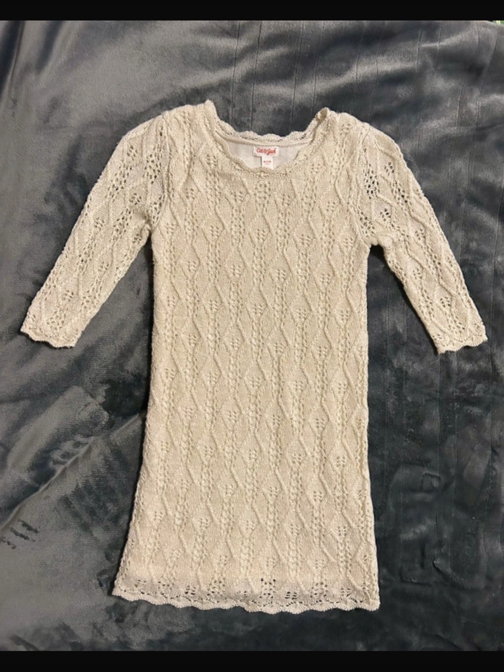 Cat & Jack Cream Knit Lace-Pattern Girls Dress